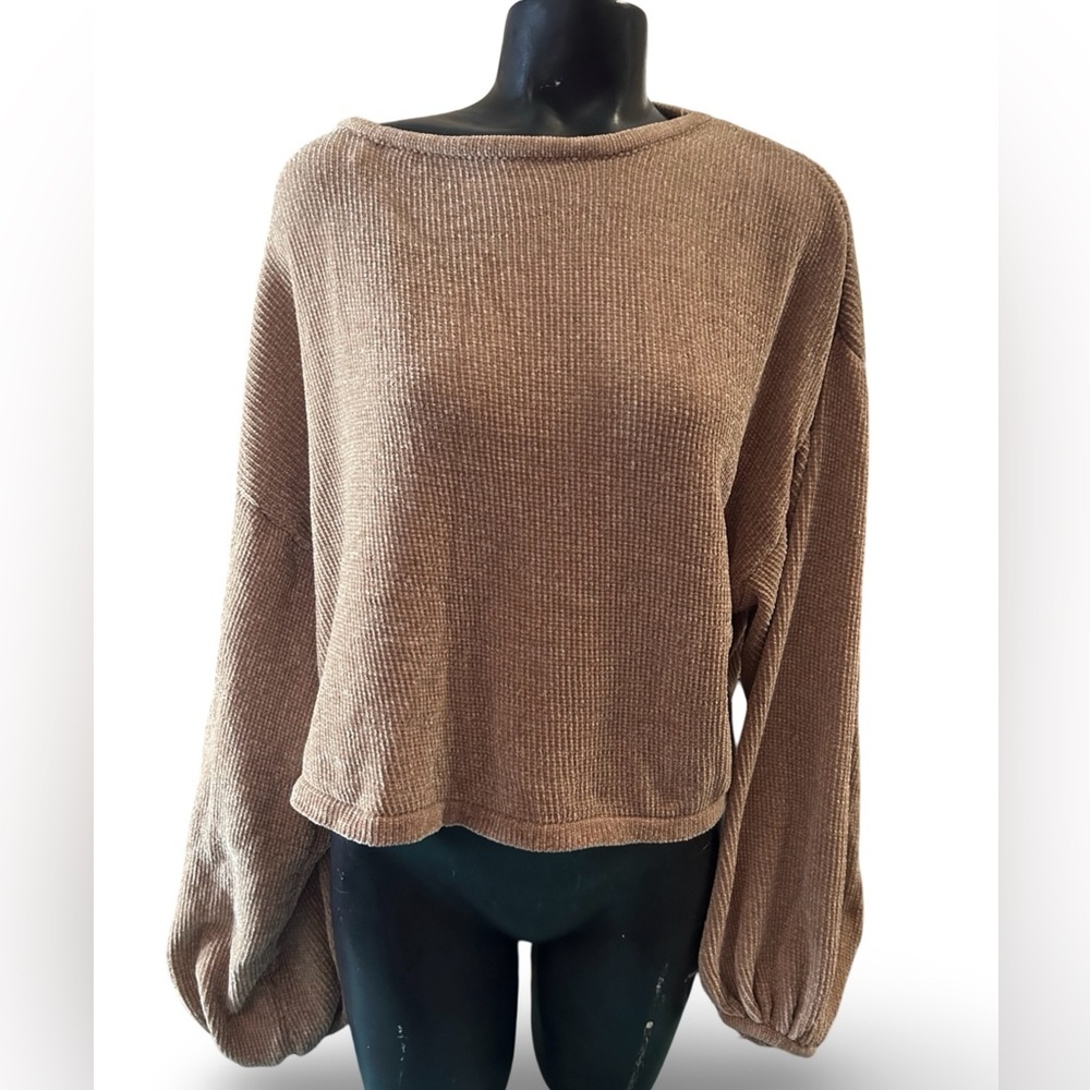 O&O Cropped Sweater Knit Tan Size Small